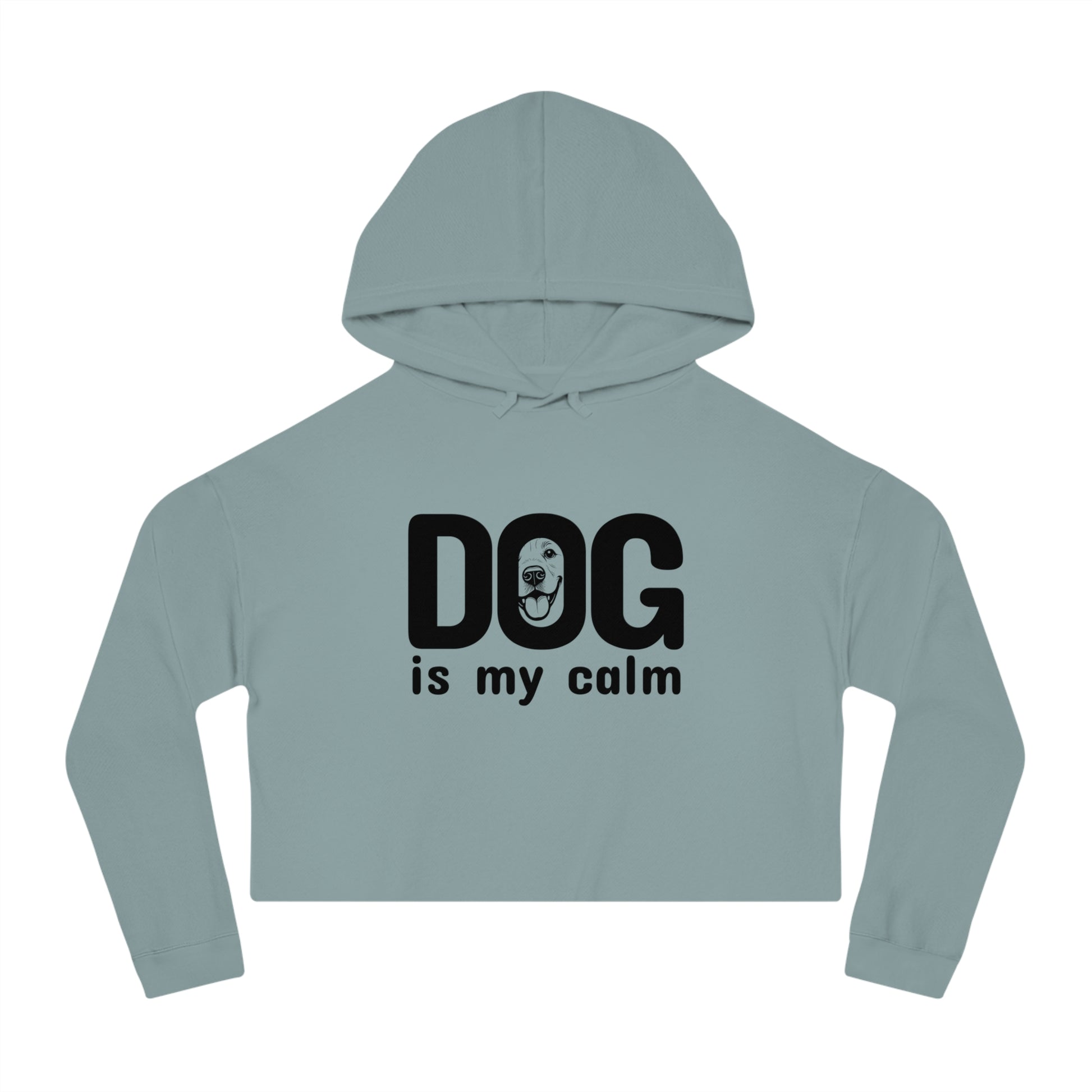 Light blue hoodie with 'DOG is my calm' text on a white background