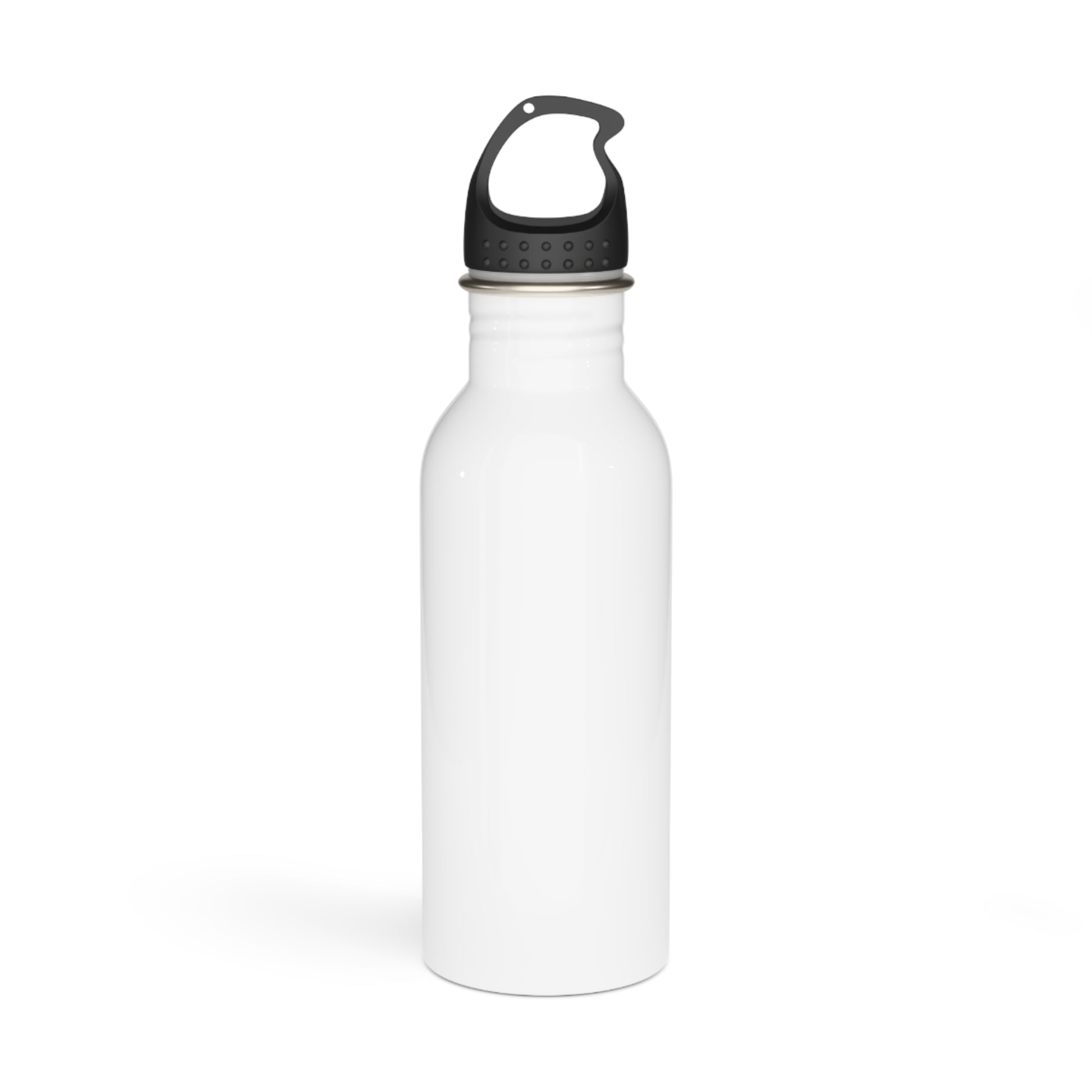 White water bottle with a black cap on a white background