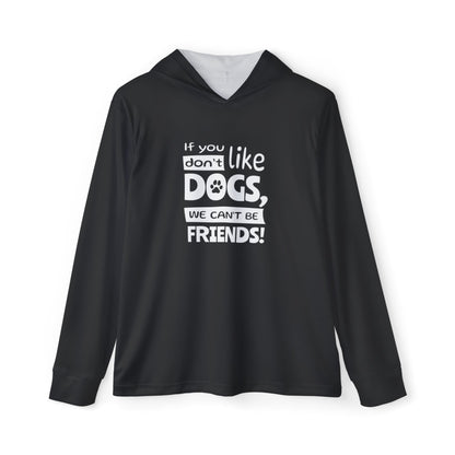 Black hoodie with white text on a white background