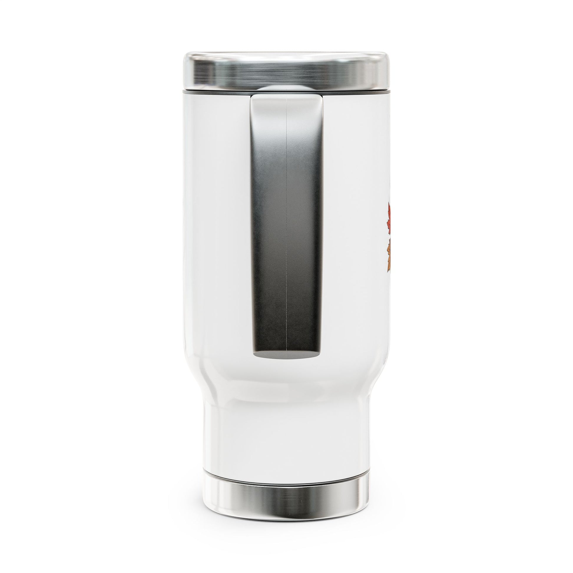 White tumbler with silver lid on a white background