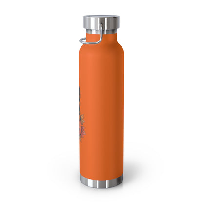 Orange water bottle with silver cap on a white background