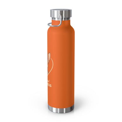 Orange water bottle with a silver cap on a white background