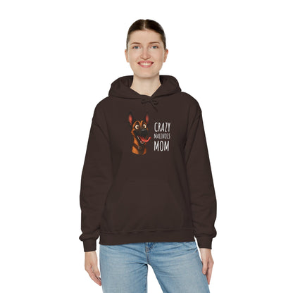 Person wearing a brown hoodie with a dog graphic and text on a white background