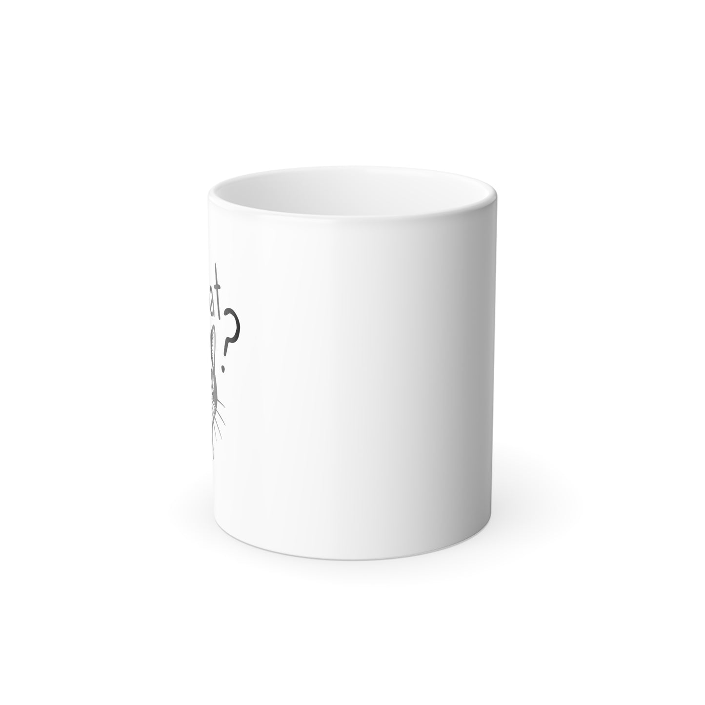 White mug with a black cat illustration on a white background