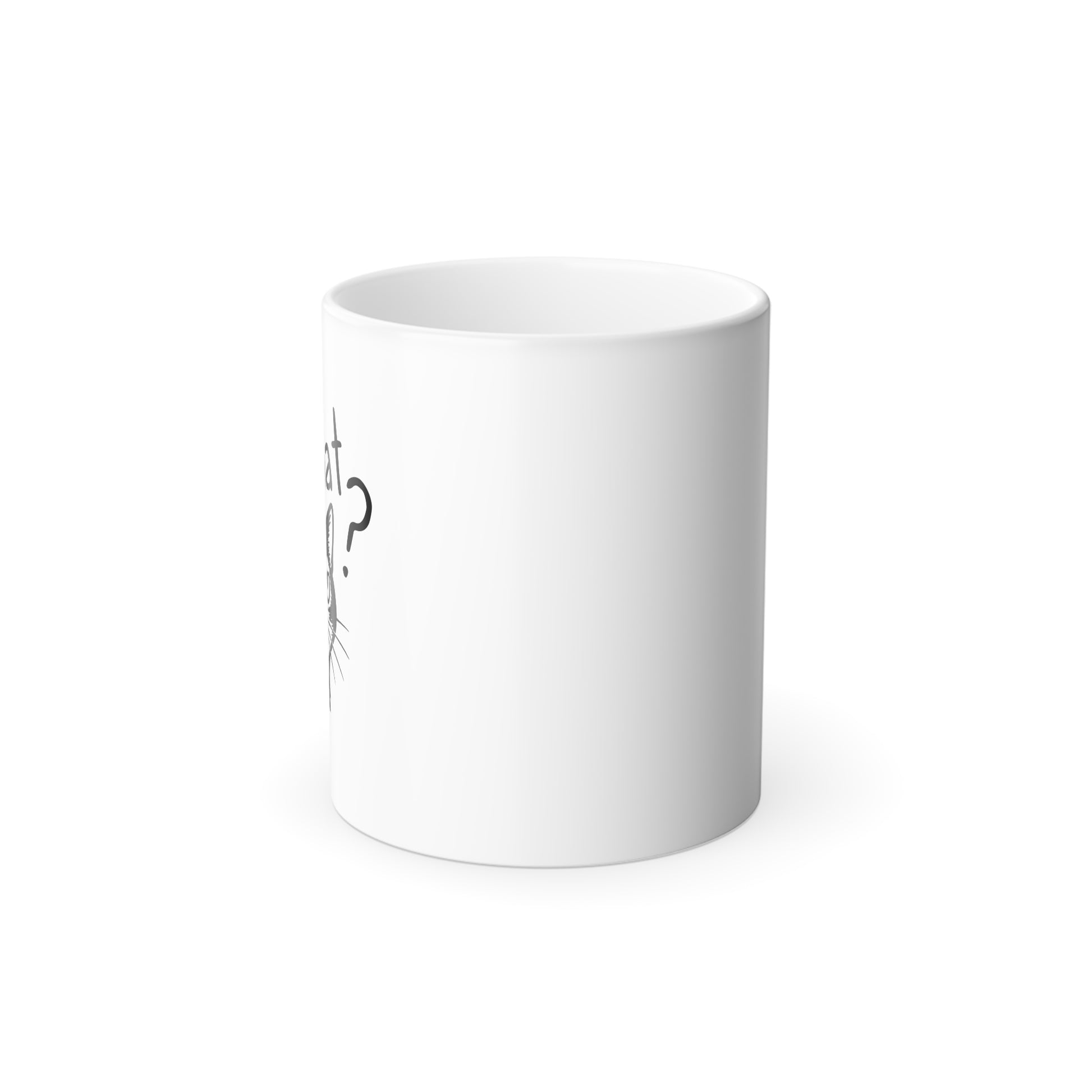 White mug with a black cat illustration on a white background