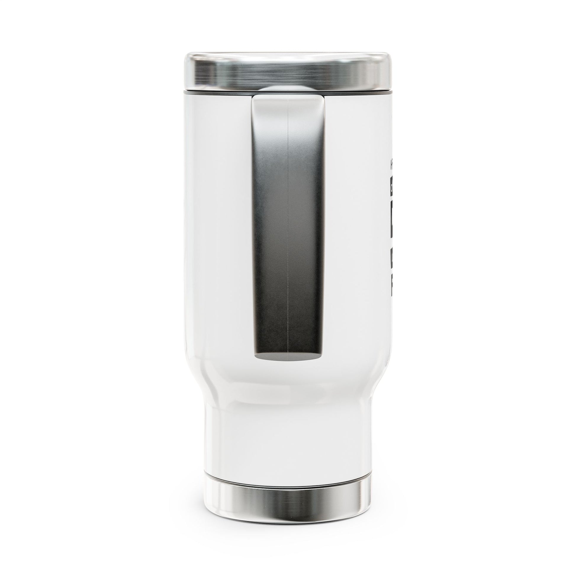 White tumbler with silver accents on a white background