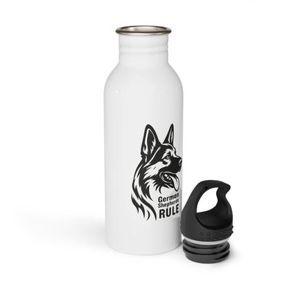 White water bottle with a German Shepherd design and 'German Shepherd Rule' text on a white background