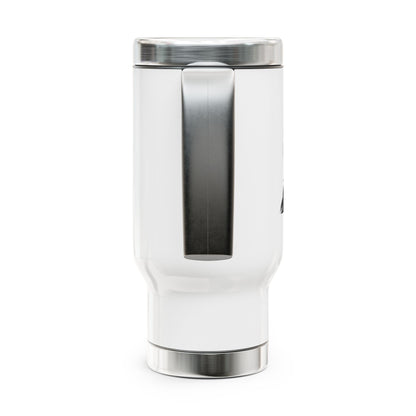 White tumbler with silver lid on a white background
