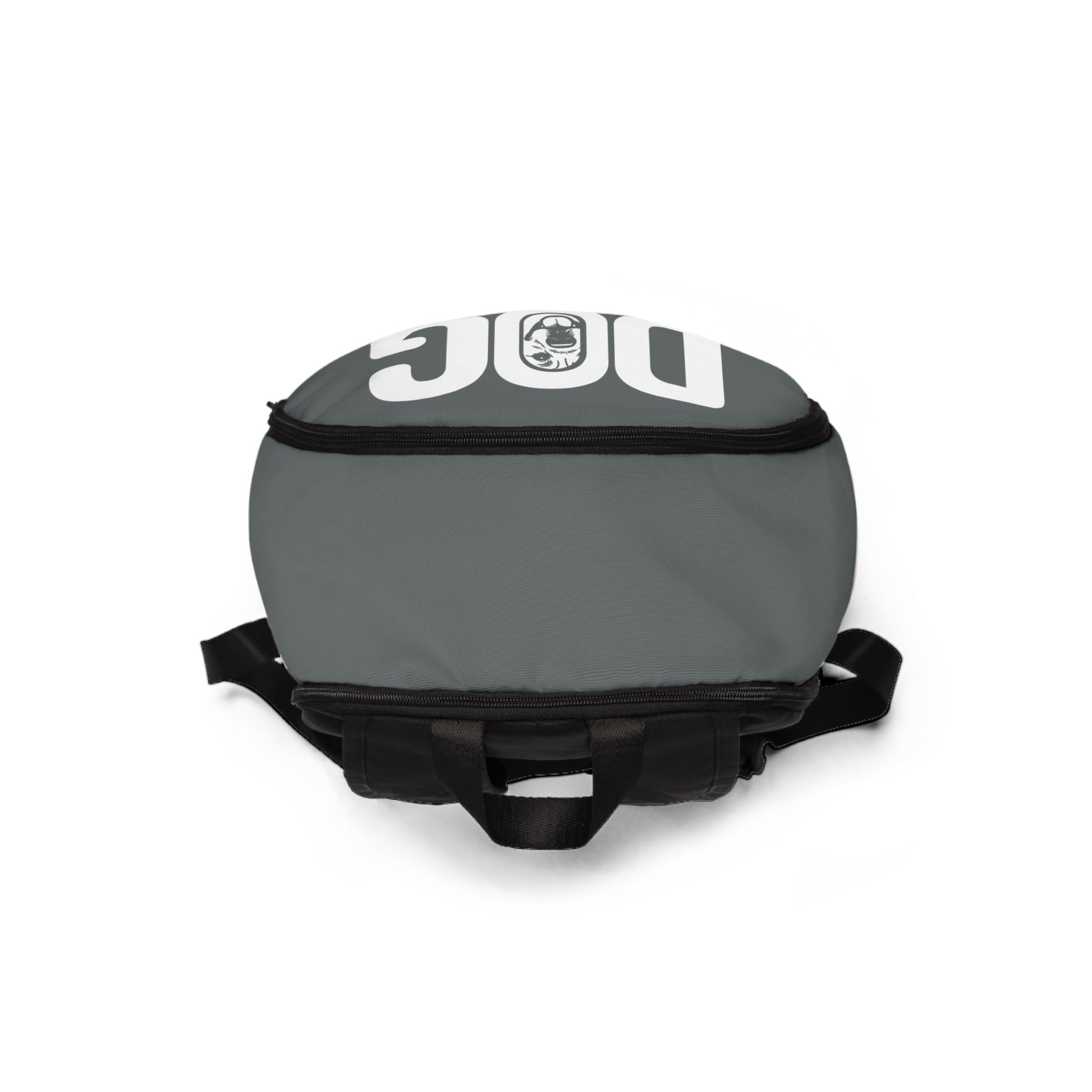 Gray backpack with black straps on a white background