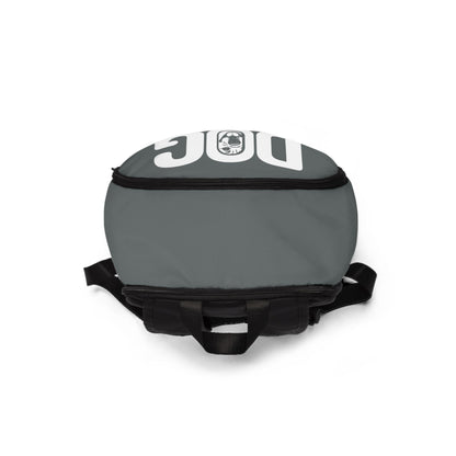 Gray backpack with black straps on a white background