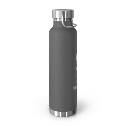 Gray water bottle with silver cap on a white background