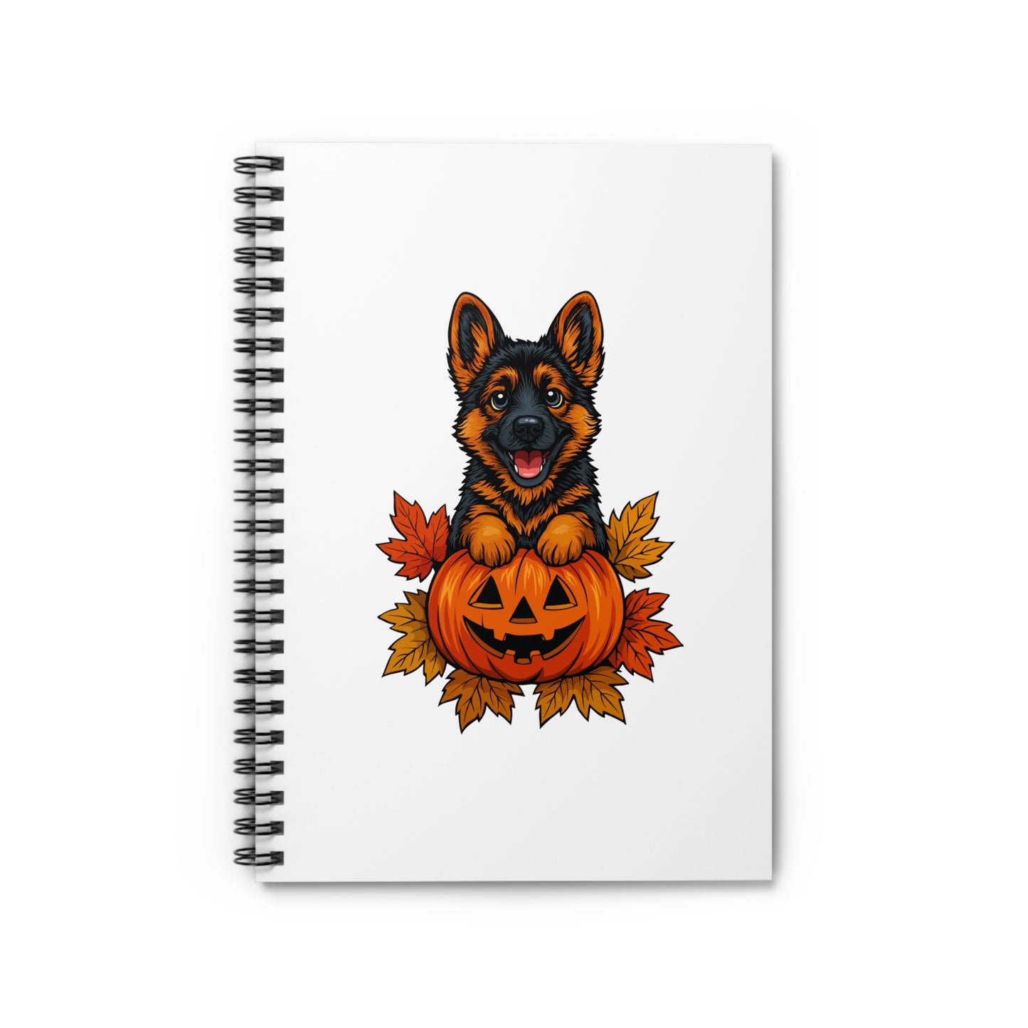 Notebook with a German Shepherd dog on a pumpkin design on a white background