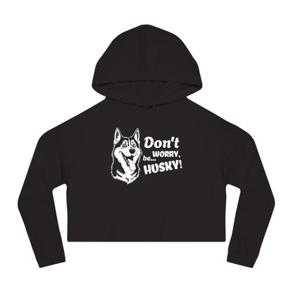 Black hoodie with husky graphic and text on a white background