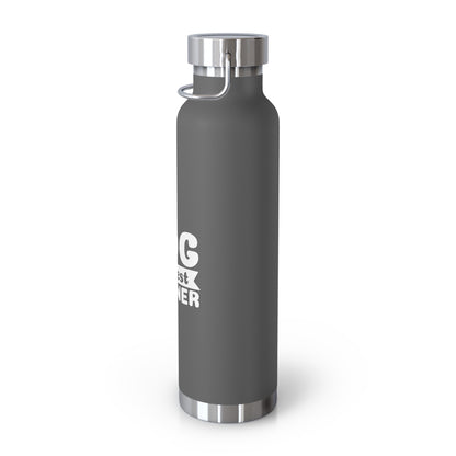 Gray water bottle with silver cap on a white background