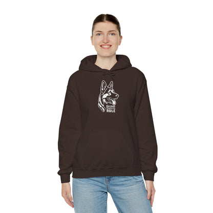 Person wearing a brown hoodie with a dog graphic and text on a white background