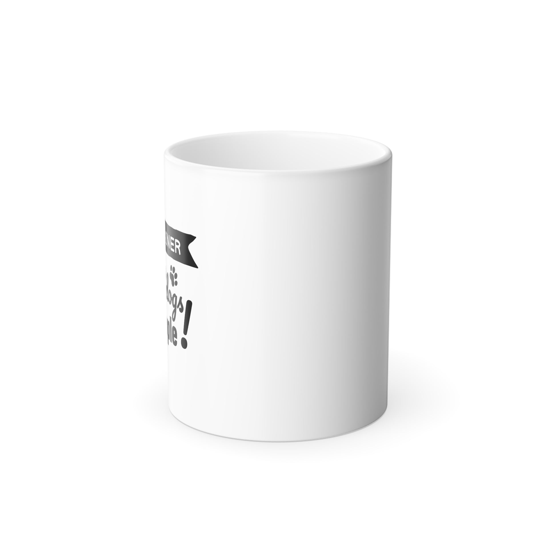 White mug with black text on a white background