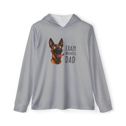 Gray hoodie with a dog graphic and text on a white background