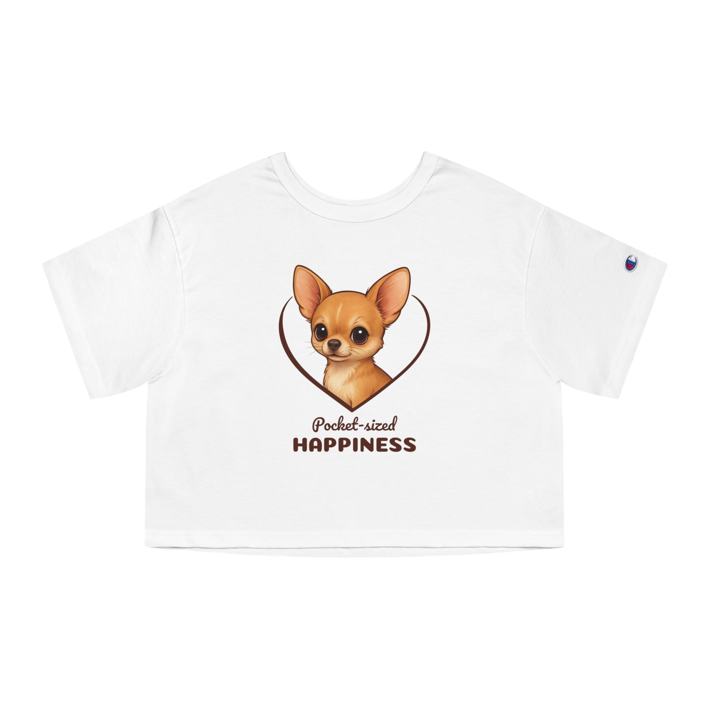 White t-shirt with a dog illustration and text on a white background