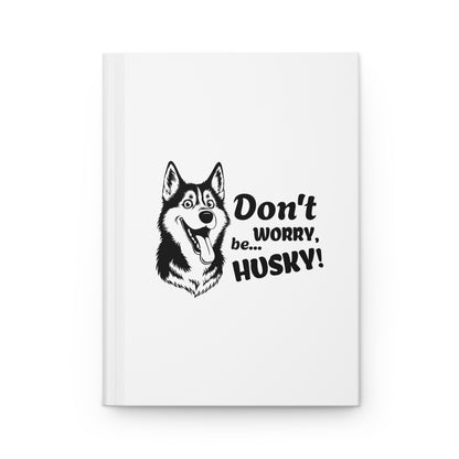 Notebook with a husky illustration and text on a white background