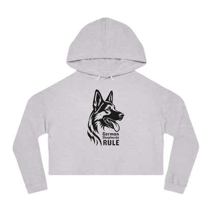 Gray cropped hoodie with a black German Shepherd design and 'German Shepherds Rule' text on a white background.