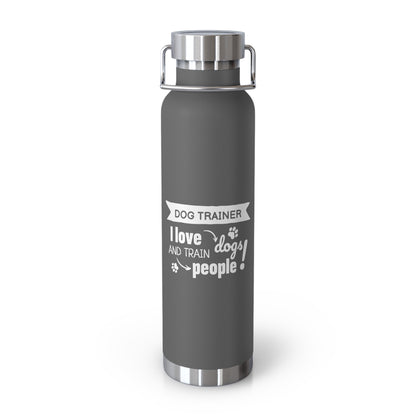 Gray water bottle with text on a white background