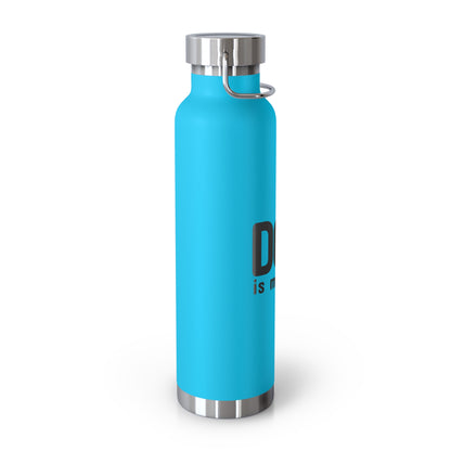 Blue water bottle with silver cap on a white background