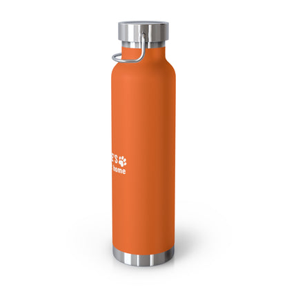 Orange water bottle with silver cap on a white background