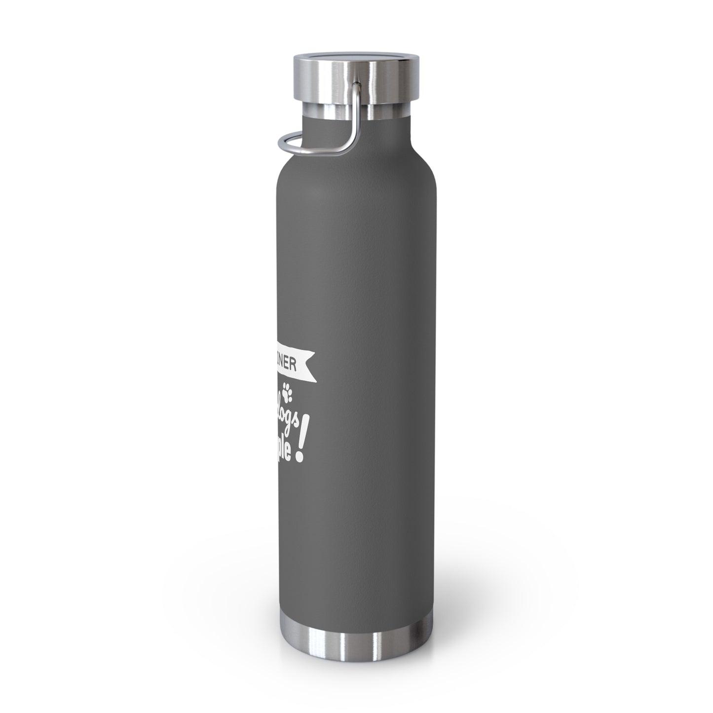 Gray water bottle with a silver cap on a white background