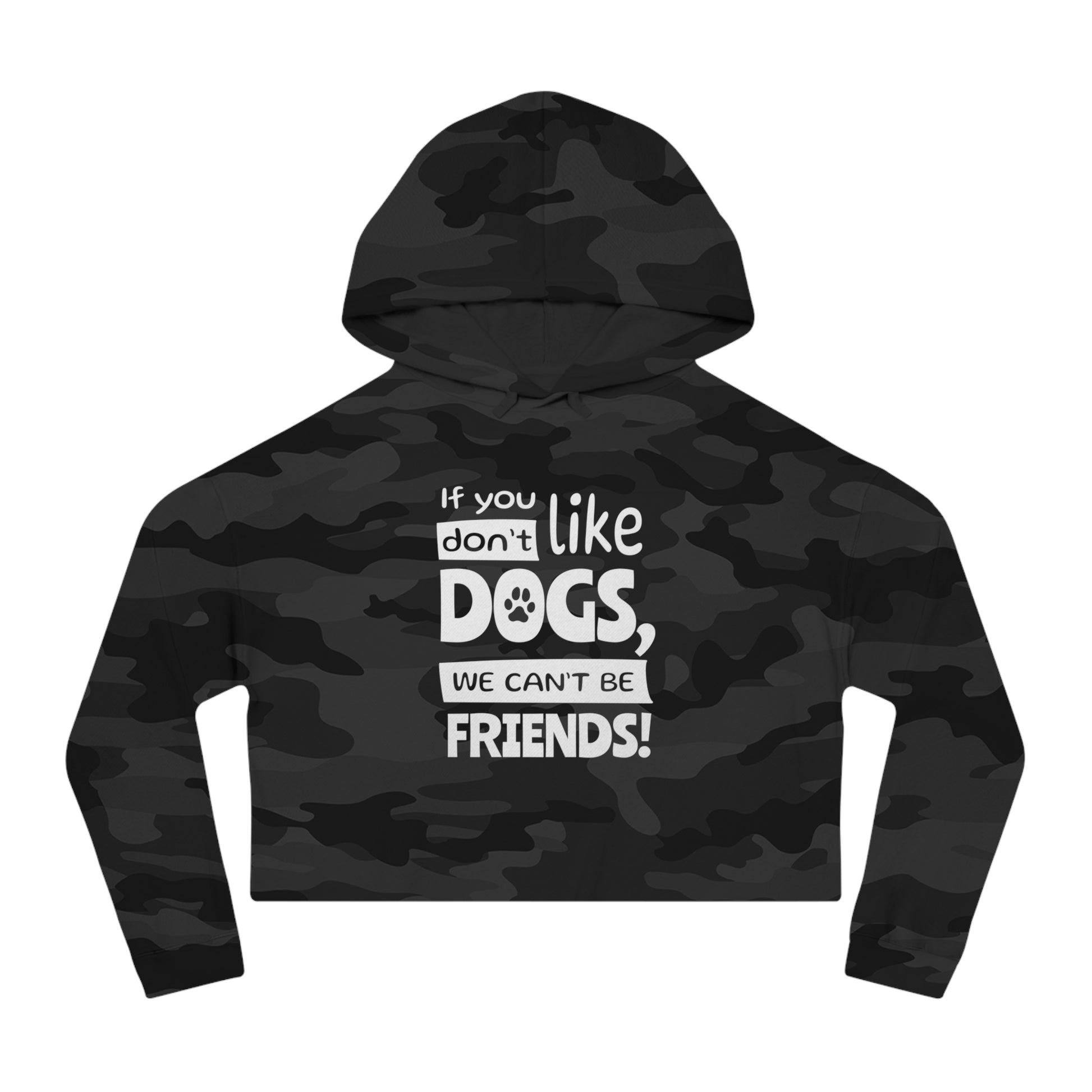 Black camouflage hoodie with text on a white background