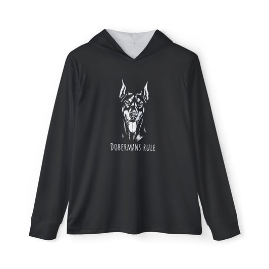 Black hoodie with a graphic of a doberman and 'Dobermans Rule' text on a white background