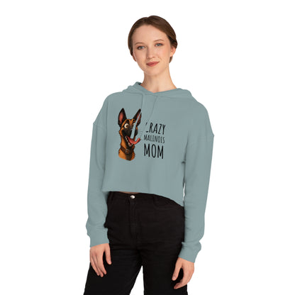 Woman wearing a light blue hoodie with a dog graphic and text on a white background