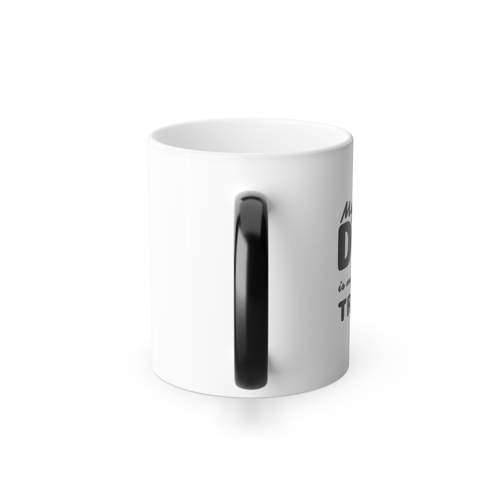 White mug with black handle on a white background