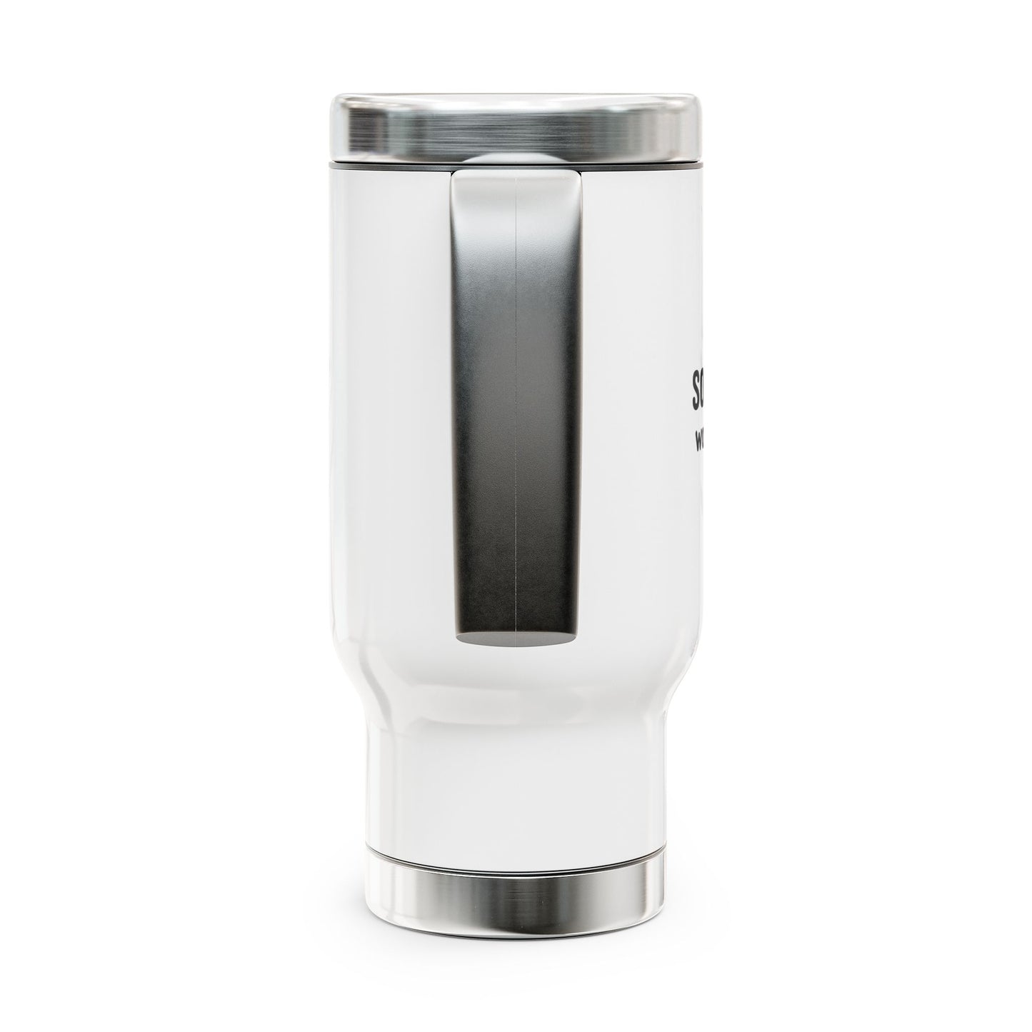 White tumbler with silver lid on a white background