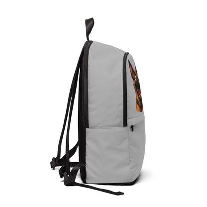 Gray backpack with black straps on a white background