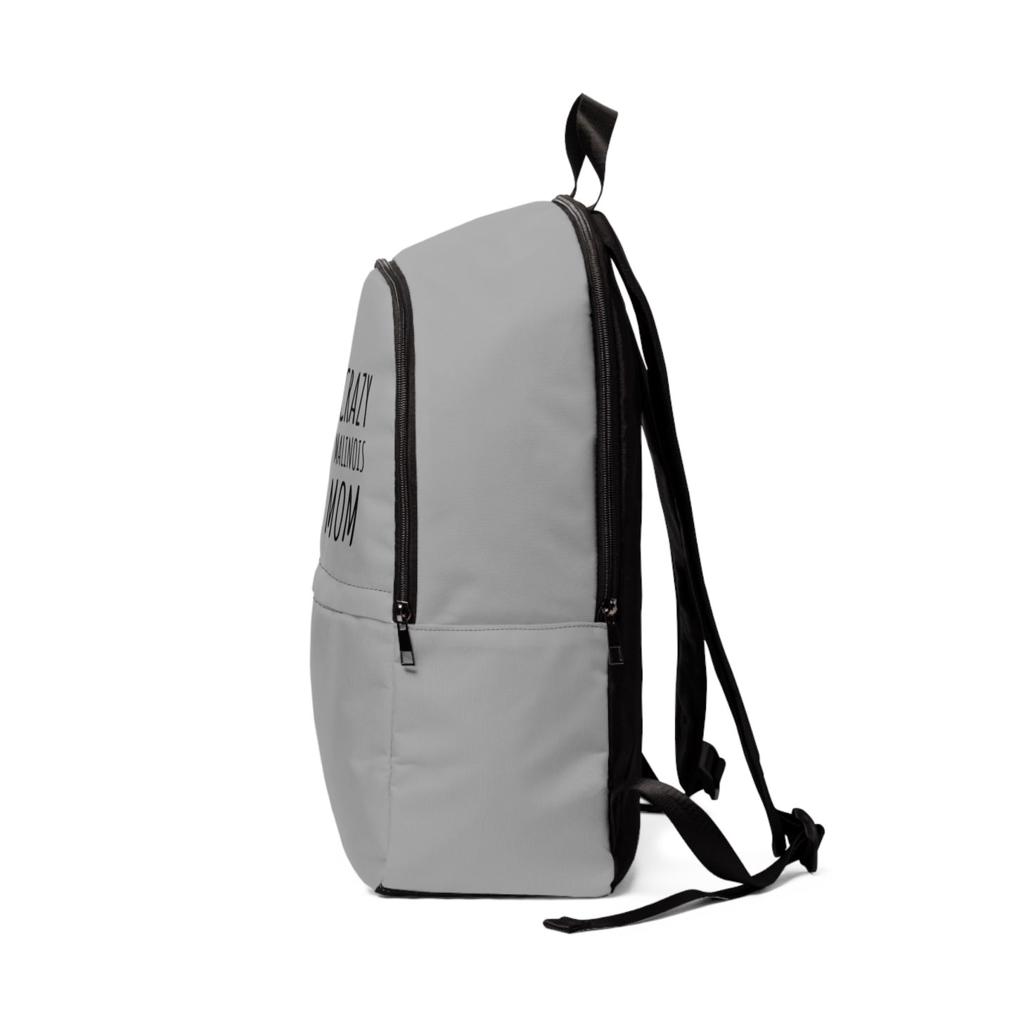 Gray backpack with black straps on a white background