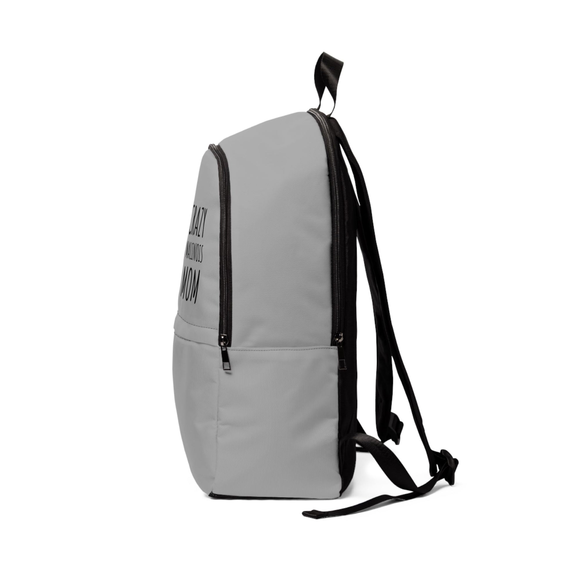 Gray backpack with black straps on a white background