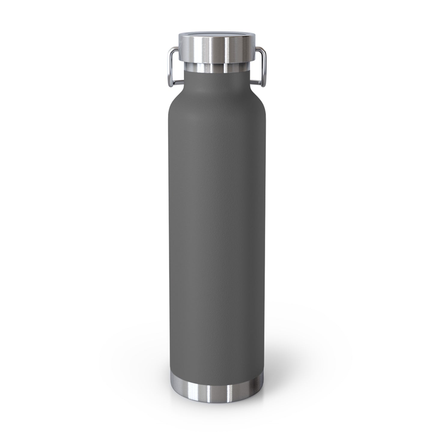 Gray water bottle with silver cap on a white background