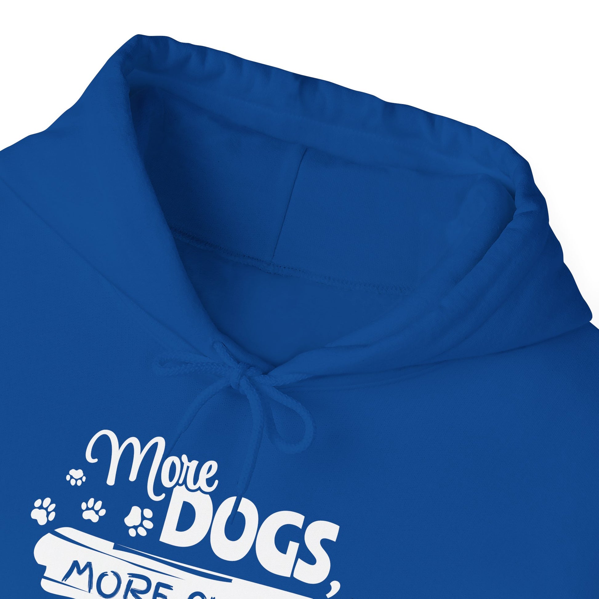 Blue hoodie with white text and paw prints on a white background