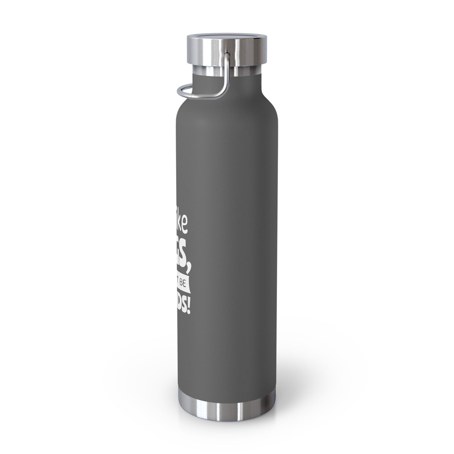 Gray water bottle with silver cap on a white background