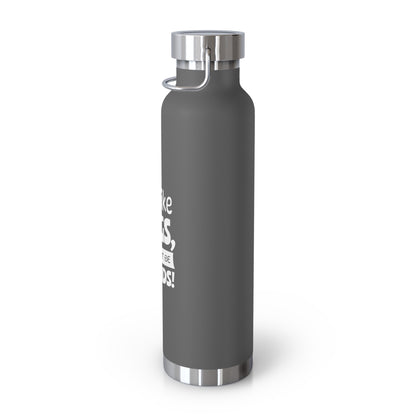 Gray water bottle with silver cap on a white background
