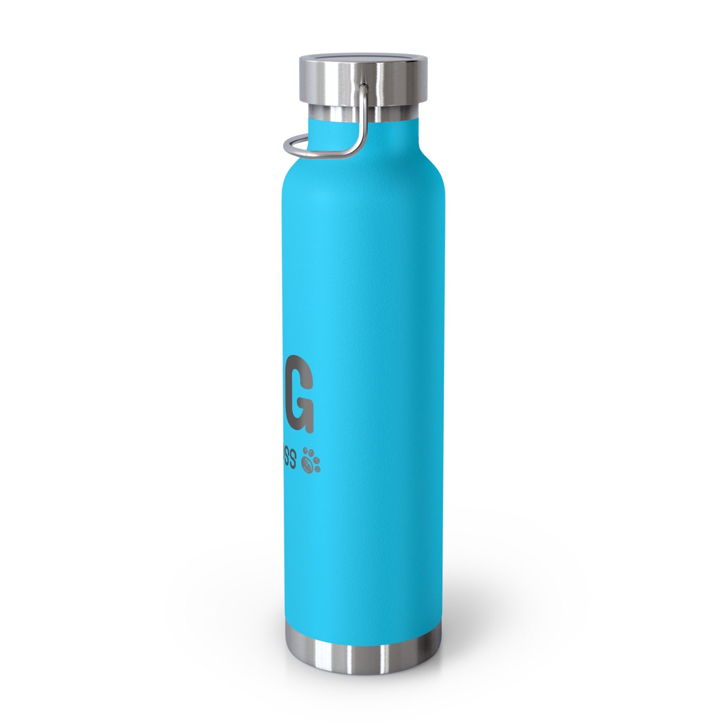 Blue water bottle with silver lid on a white background